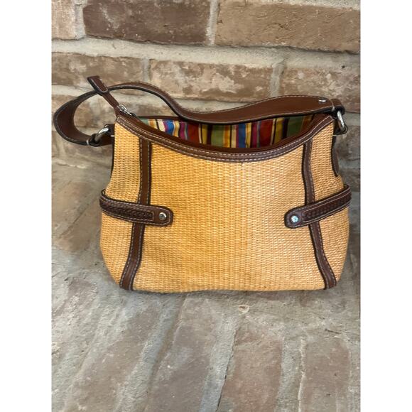 FOSSIL Straw Shoulder Bag Brown Vegan
Leather Trim Striped Fabric Lining - Picture 1 of 5